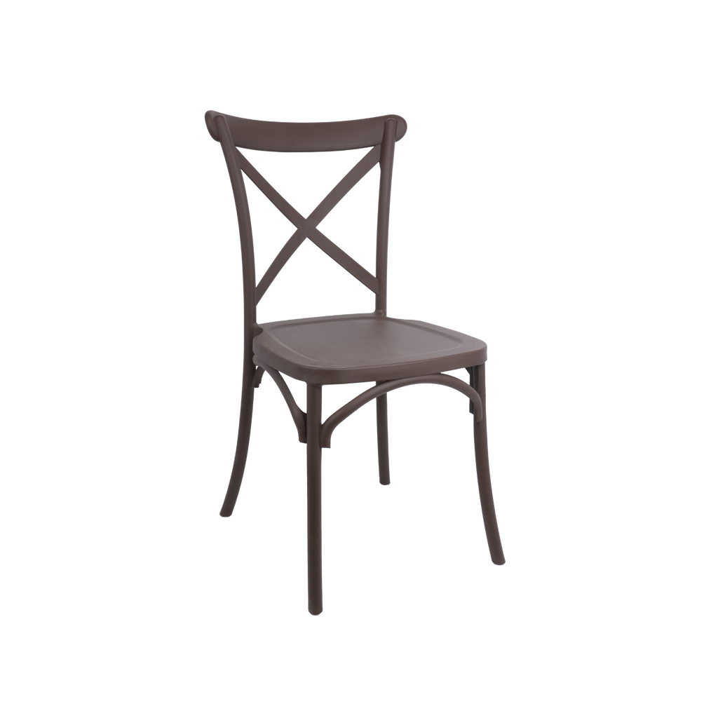 The Elmwood Polypropylene Crossback Caffe Stacking Chair - Cappuccino