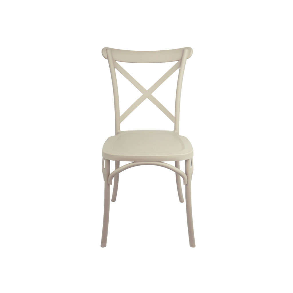 The Elmwood Polypropylene Crossback Caffe Stacking Chair - Beige