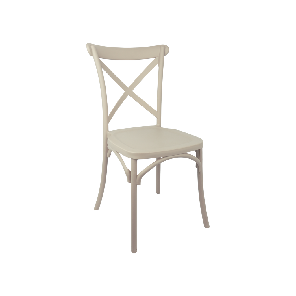 The Elmwood Polypropylene Crossback Caffe Stacking Chair - Beige