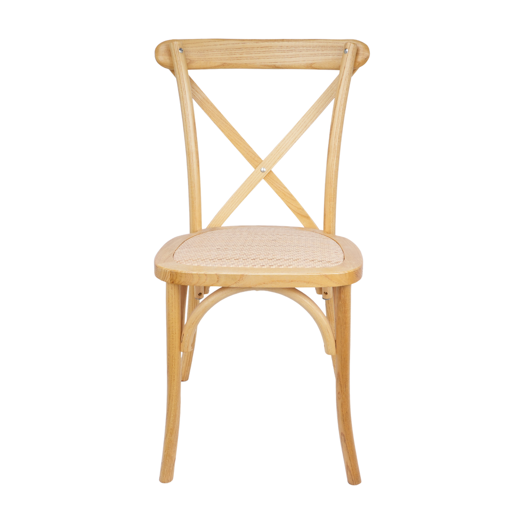 Natural Wooden Crossback Chair with Woven Seat – Rustic Wedding, Restaurant & Event Chair