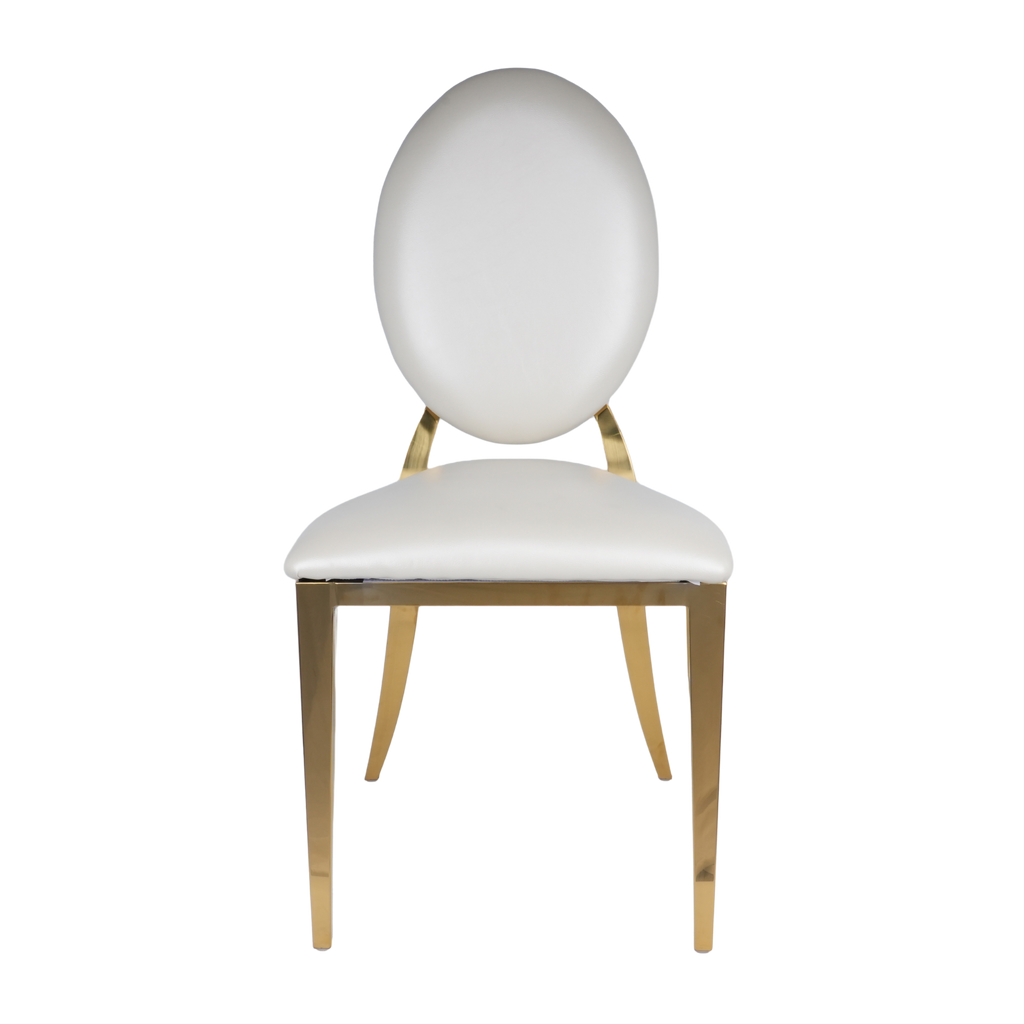 Gold Dior Banqueting Chair Off White – Luxury PU Leather Gloss Finish, Stackable, Event-Ready