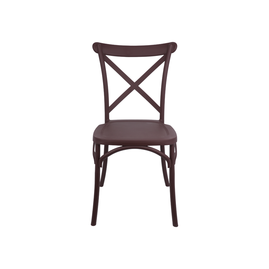 The Elmwood Polypropylene Crossback Caffe Stacking Chair - Chocolate Brown