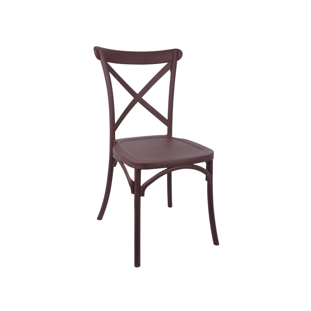 The Elmwood Polypropylene Crossback Caffe Stacking Chair - Chocolate Brown