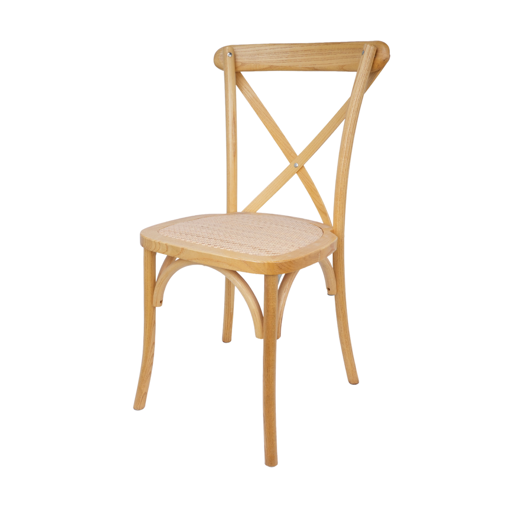 Natural Wooden Crossback Chair with Woven Seat – Rustic Wedding, Restaurant & Event Chair