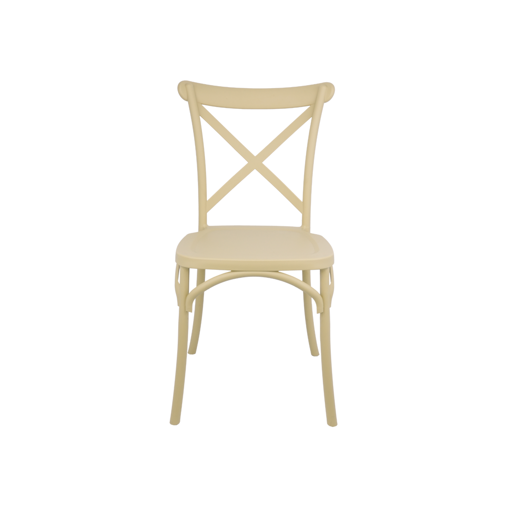 The Elmwood Polypropylene Crossback Caffe Stacking Chair - Sand