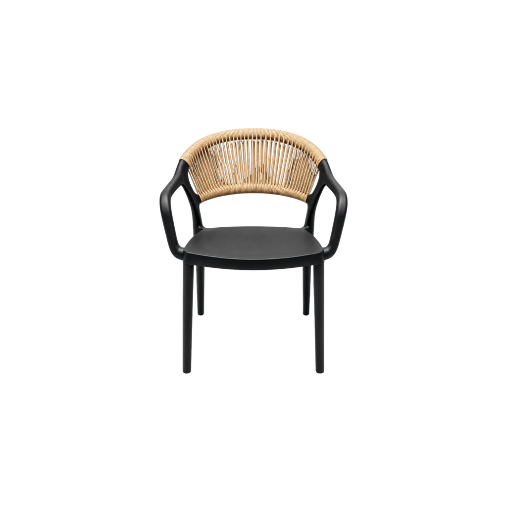 Coastal Rope-Back Polypropylene Armchair Black/Cream – Indoor & Outdoor Café and Garden Chair