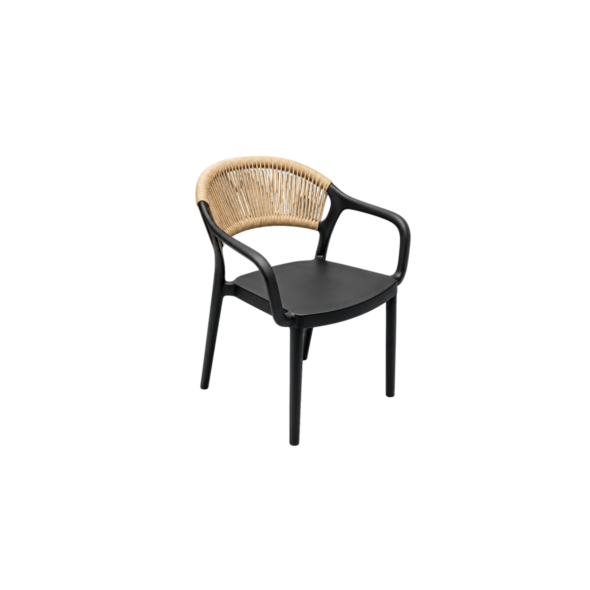 Coastal Rope-Back Polypropylene Armchair Black/Cream – Indoor & Outdoor Café and Garden Chair