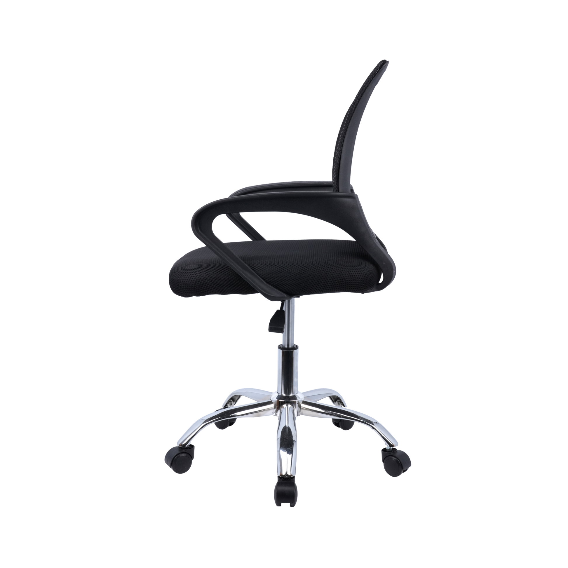 Black Mesh Office Chair with Fixed Arms & Chrome Base
