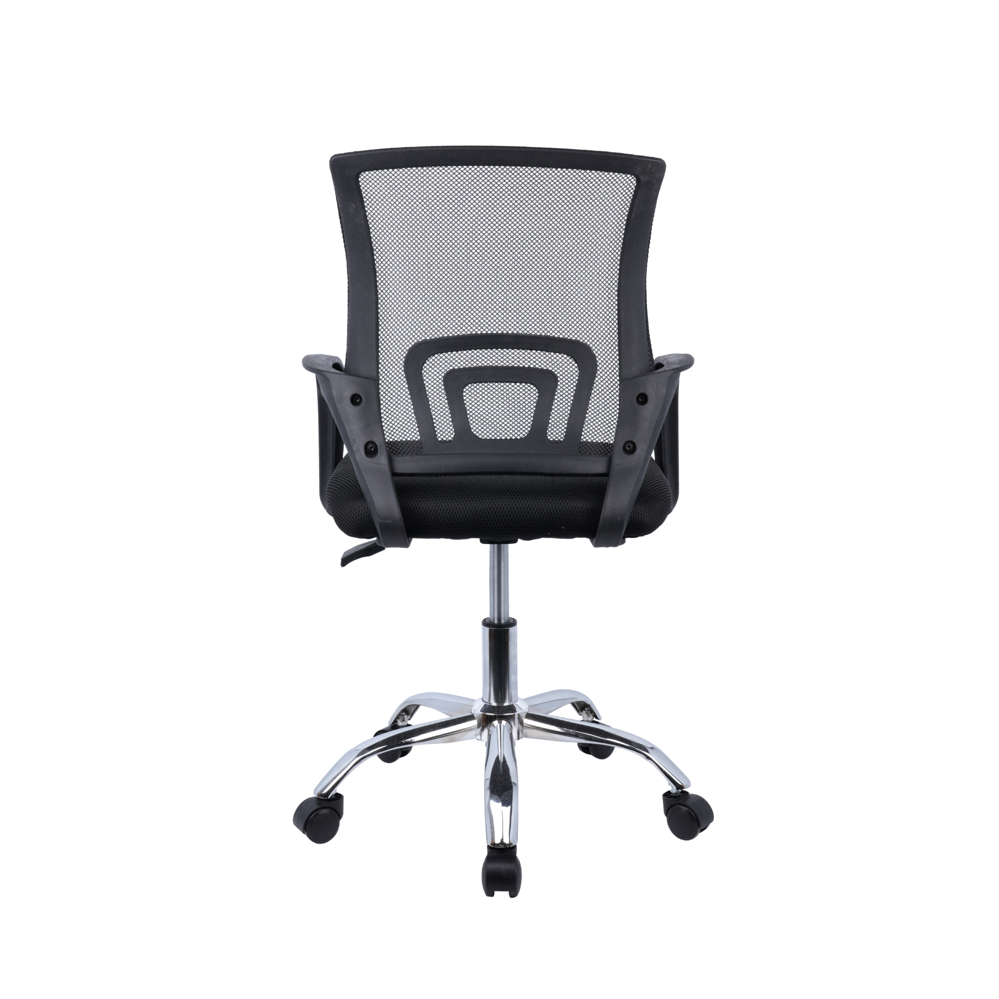 Black Mesh Office Chair with Fixed Arms & Chrome Base