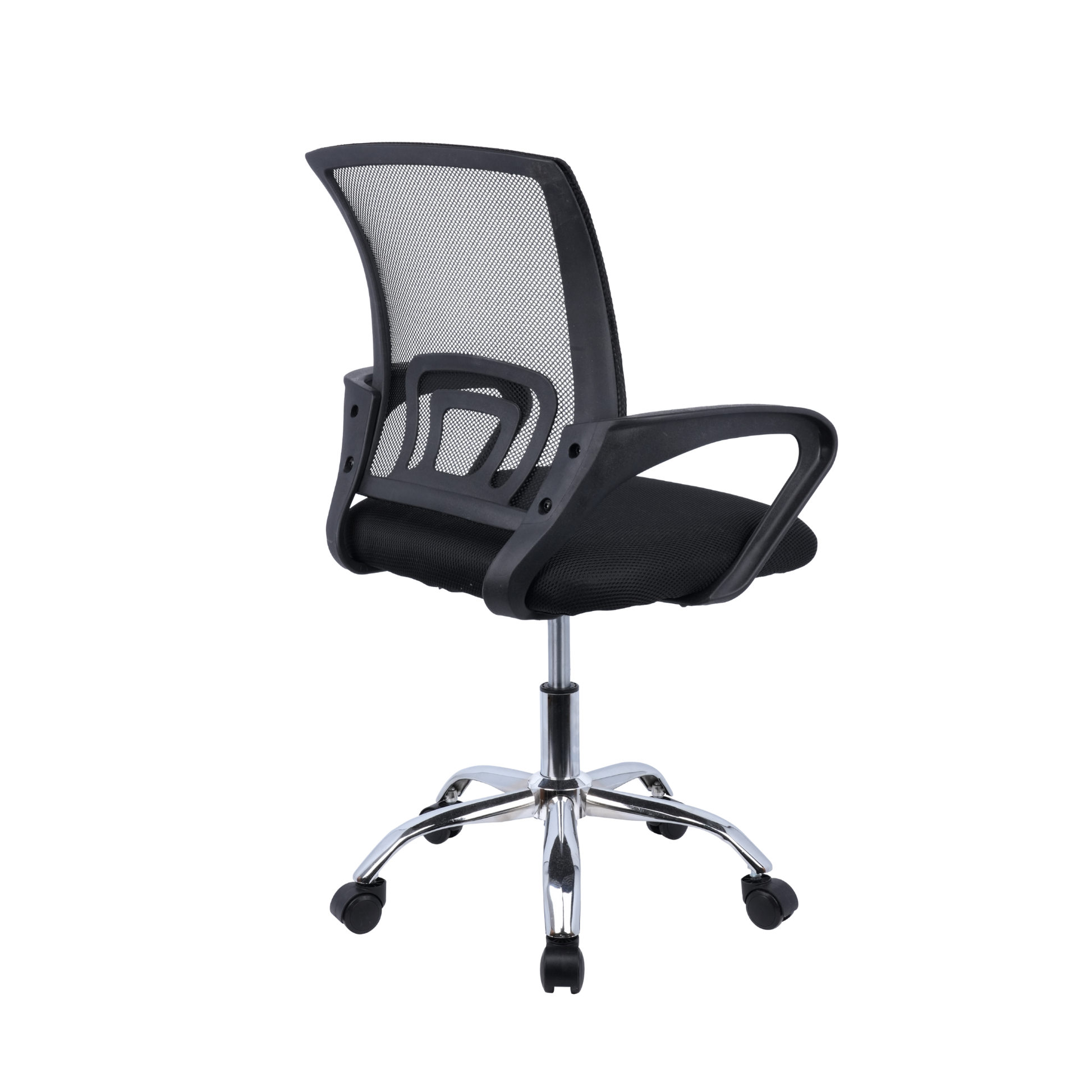 Black Mesh Office Chair with Fixed Arms & Chrome Base