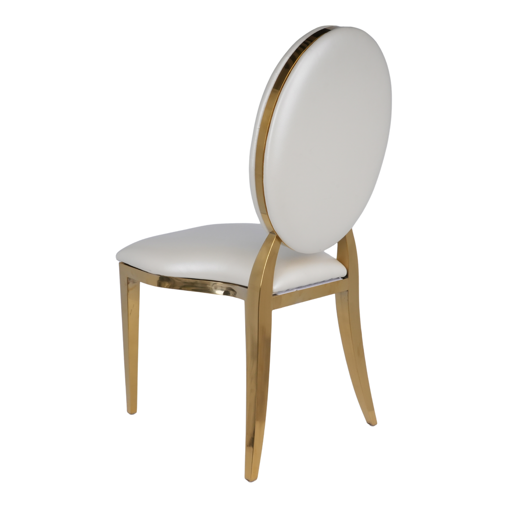 Gold Dior Banqueting Chair Off White – Luxury PU Leather Gloss Finish, Stackable, Event-Ready