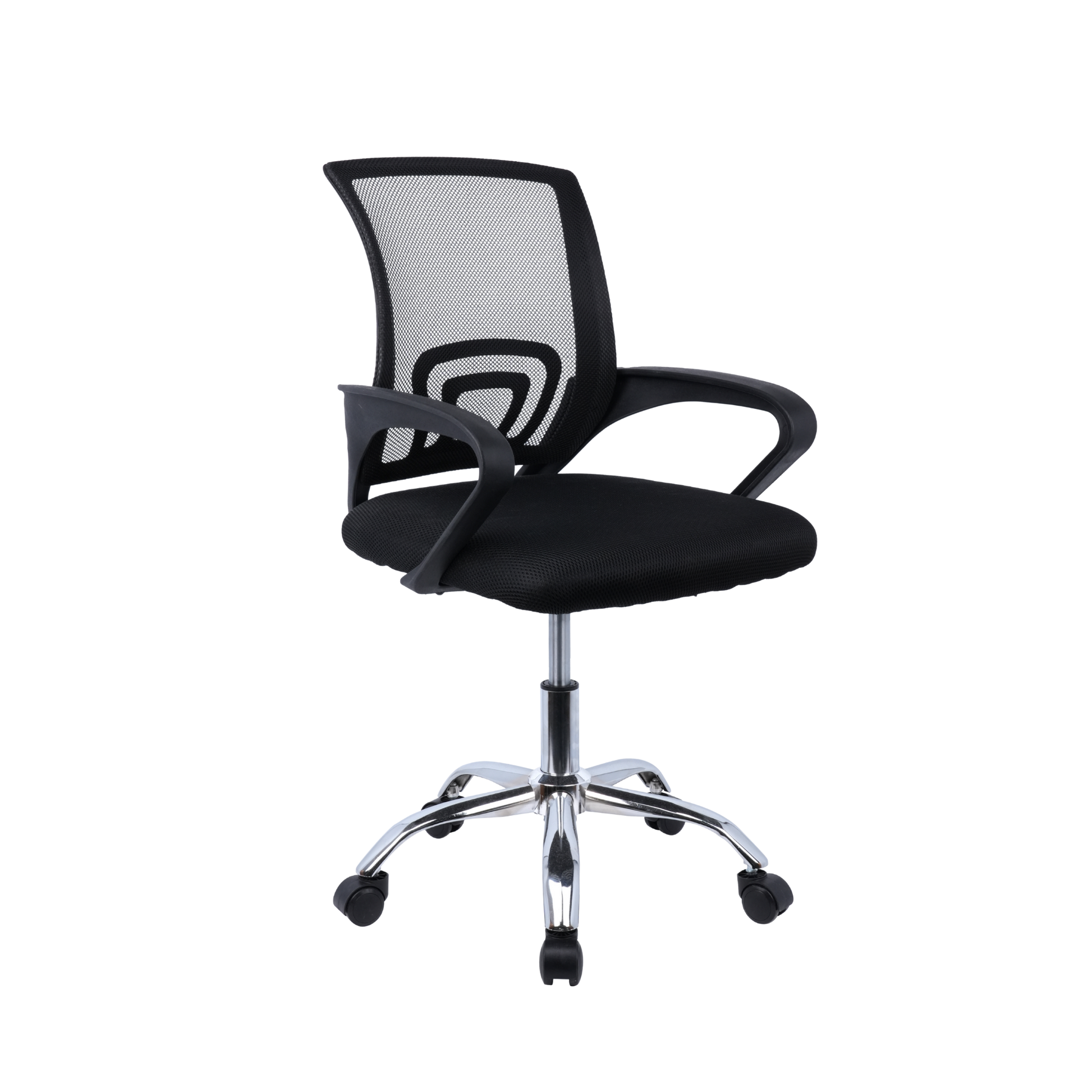 Black Mesh Office Chair with Fixed Arms & Chrome Base