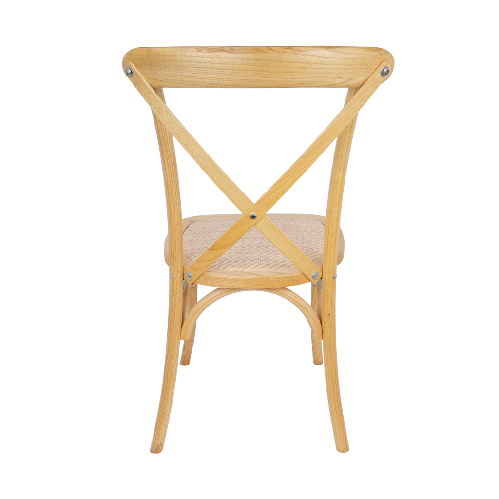 Natural Wooden Crossback Chair with Woven Seat – Rustic Wedding, Restaurant & Event Chair