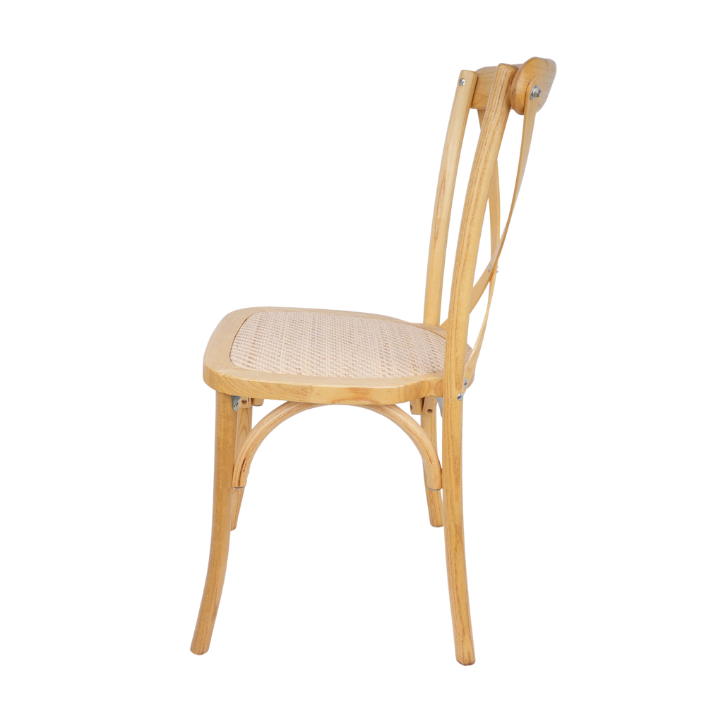 Natural Wooden Crossback Chair with Woven Seat – Rustic Wedding, Restaurant & Event Chair
