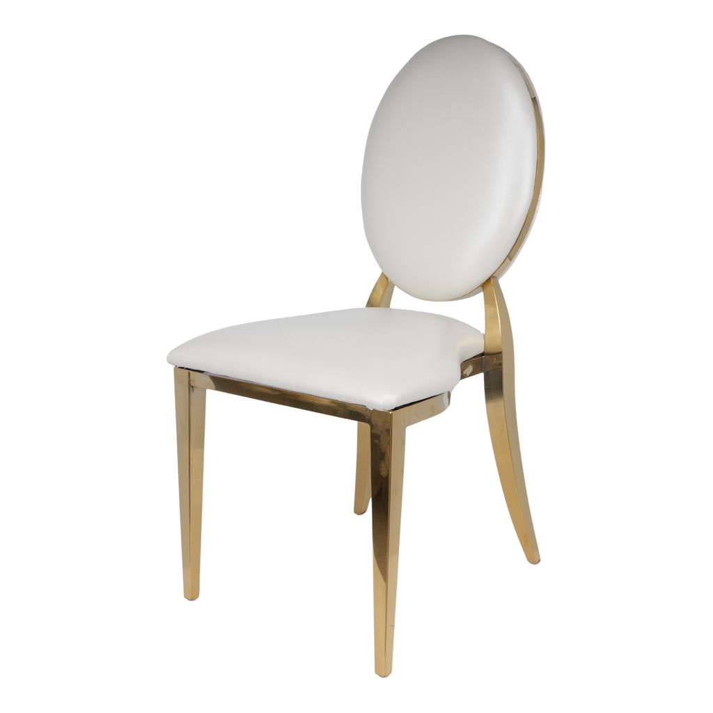 Gold Dior Banqueting Chair Off White – Luxury PU Leather Gloss Finish, Stackable, Event-Ready