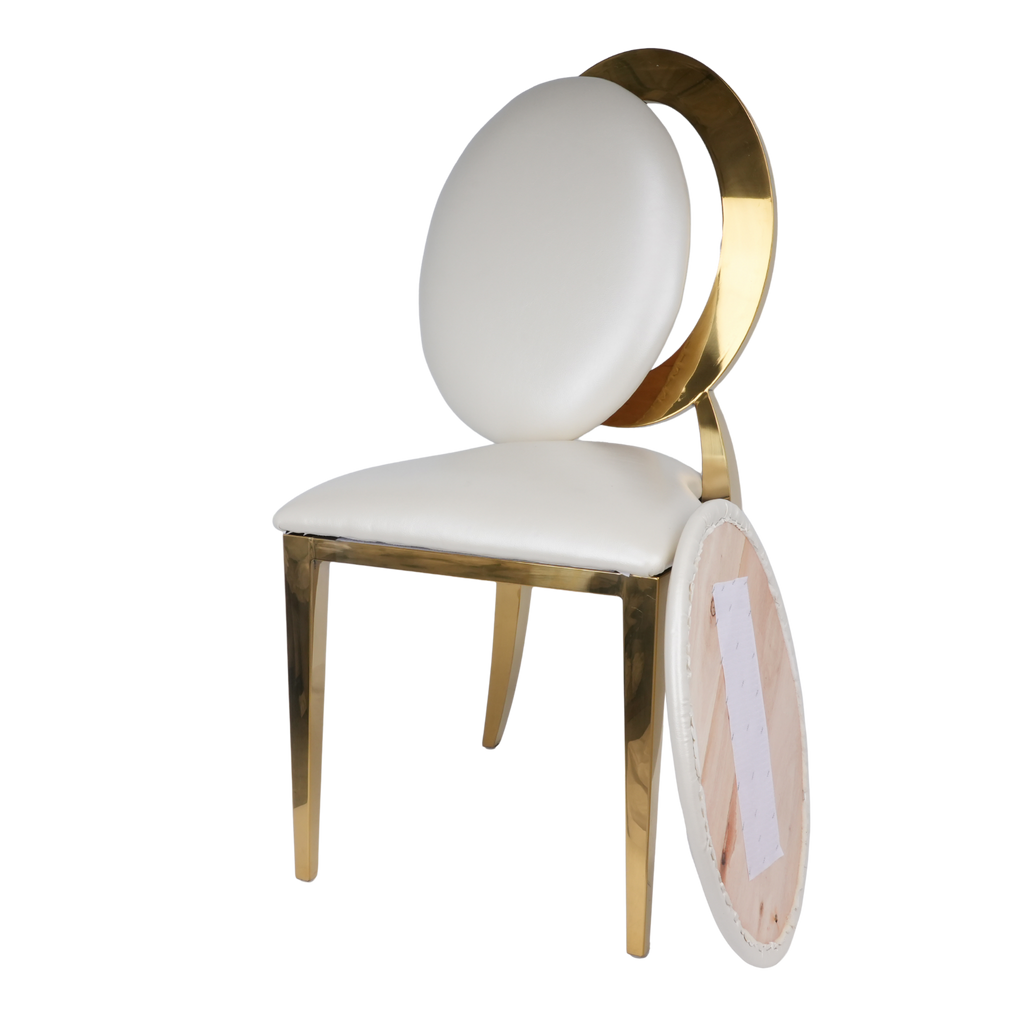 Gold Dior Banqueting Chair Off White – Luxury PU Leather Gloss Finish, Stackable, Event-Ready