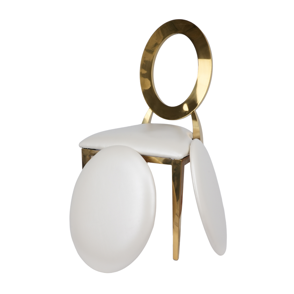 Gold Dior Banqueting Chair Off White – Luxury PU Leather Gloss Finish, Stackable, Event-Ready