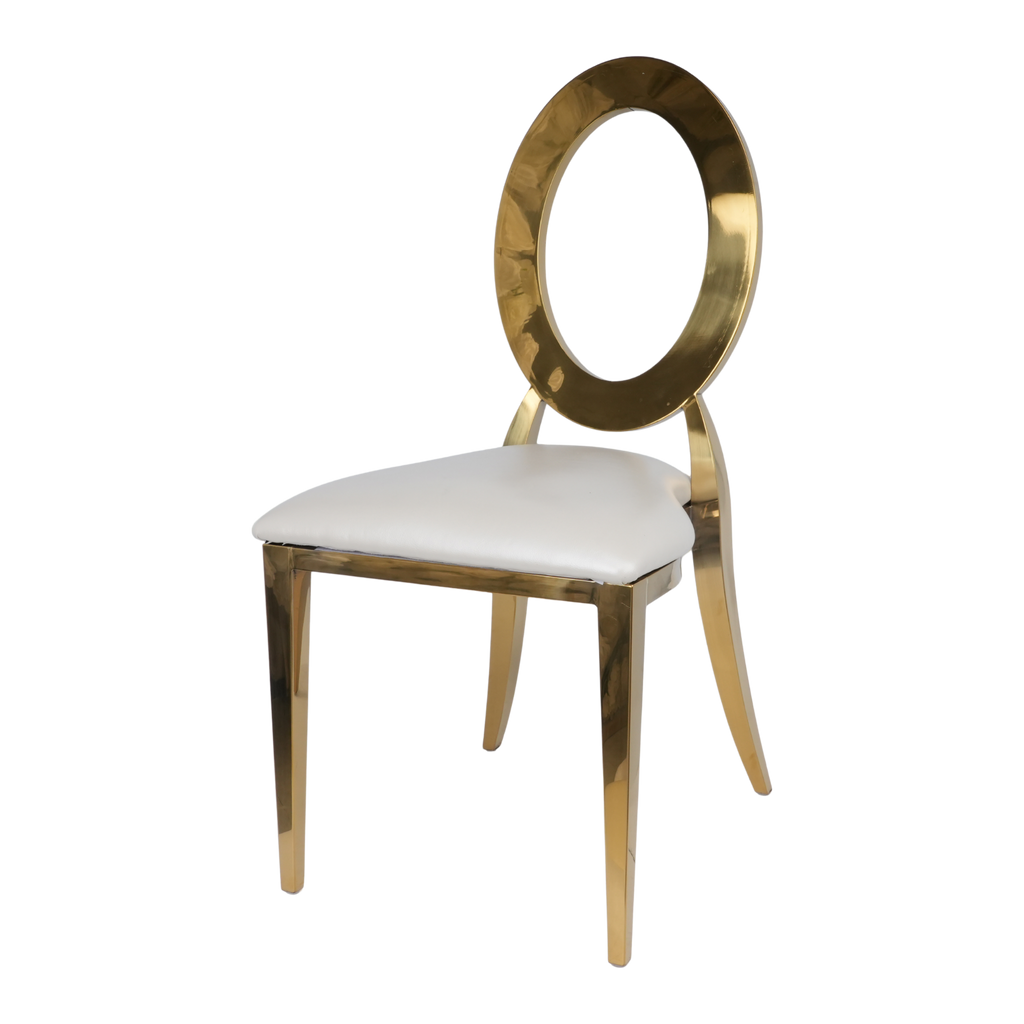 Gold Dior Banqueting Chair Off White – Luxury PU Leather Gloss Finish, Stackable, Event-Ready