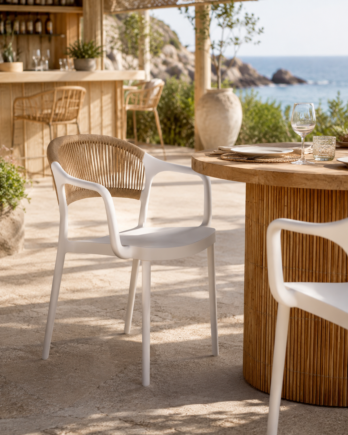 Coastal Rope-Back Polypropylene Armchair White – Indoor & Outdoor Café and Garden Chair