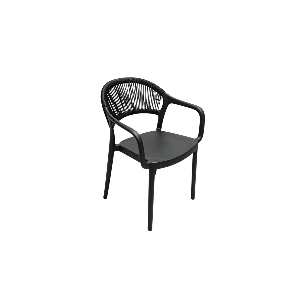 Coastal Rope-Back Polypropylene Armchair Black – Indoor & Outdoor Café and Garden Chair