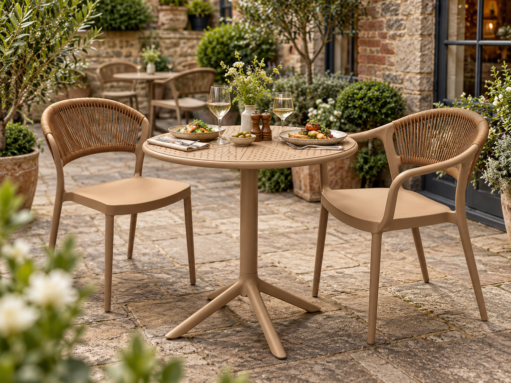 Round Polypropylene Café Bistro Table Brown – Indoor & Outdoor