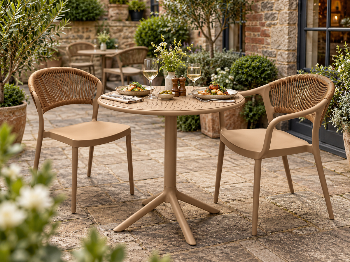 Round Polypropylene Café Bistro Table Brown – Indoor & Outdoor