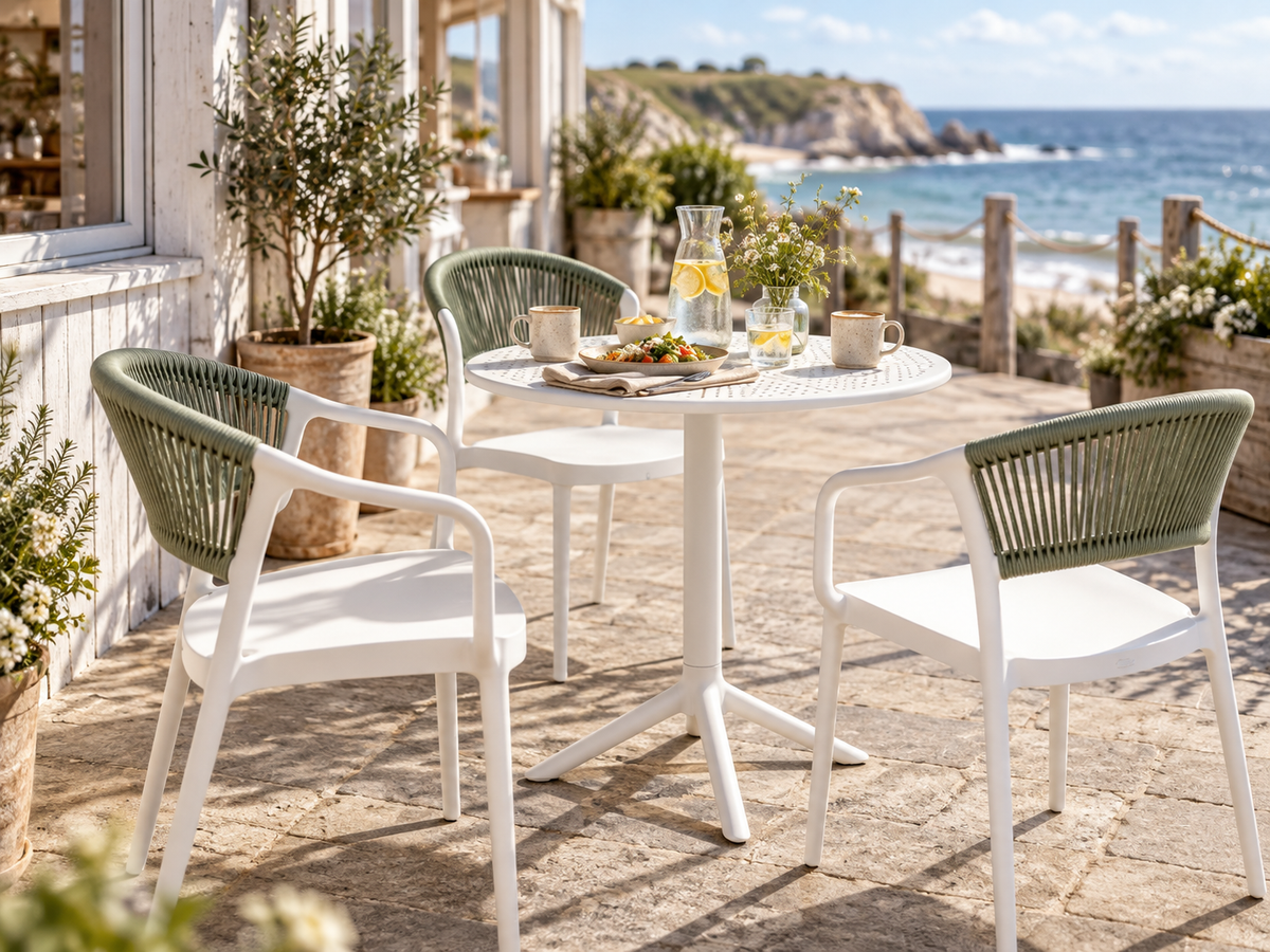 Round Polypropylene Café Bistro Table White – Indoor & Outdoor