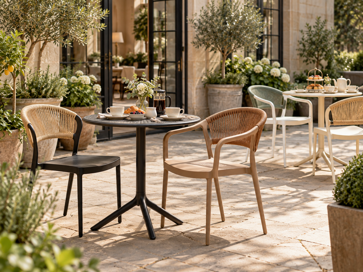 Round Polypropylene Café Bistro Table Brown – Indoor & Outdoor