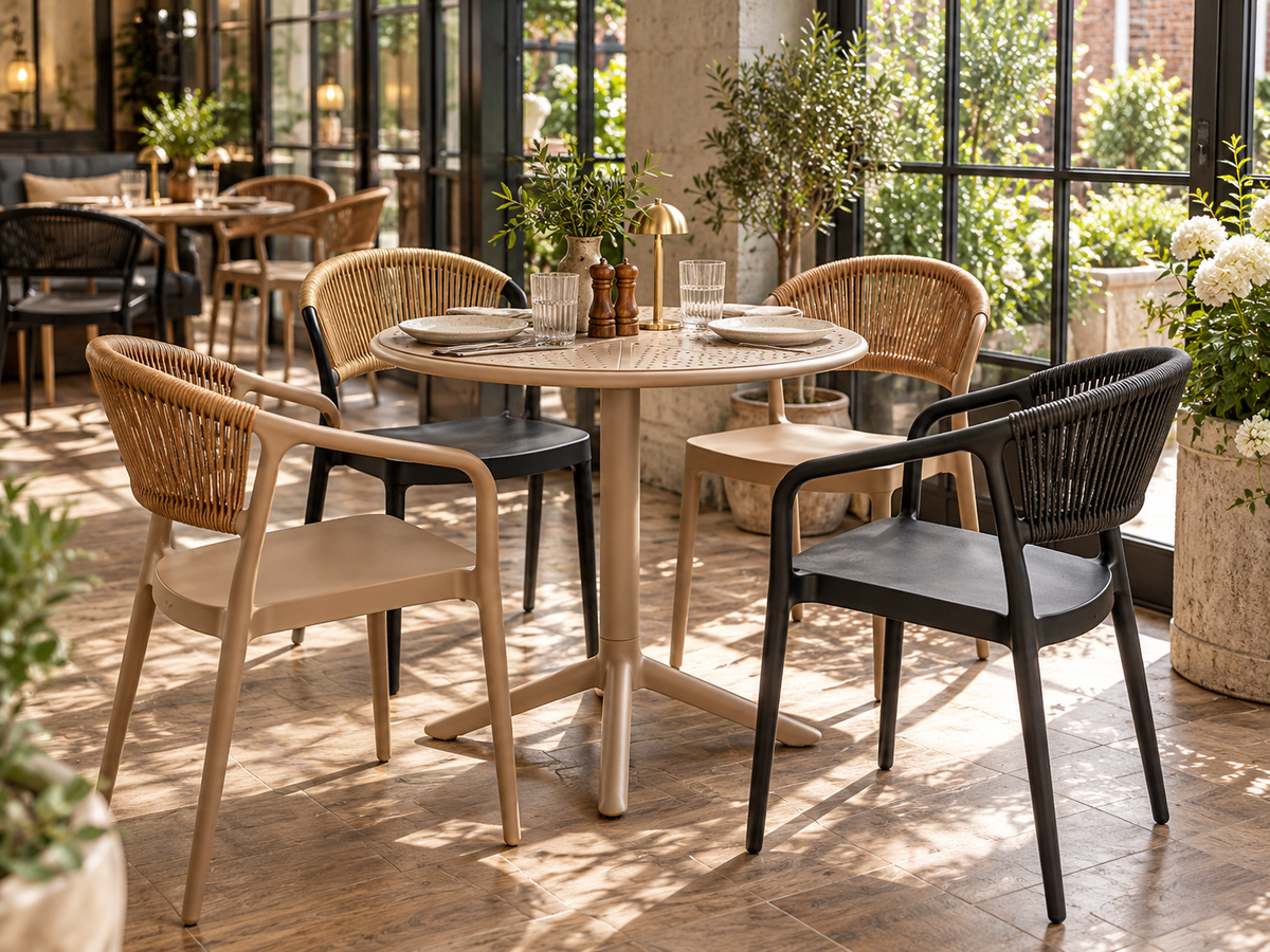 Round Polypropylene Café Bistro Table Cream – Indoor & Outdoor