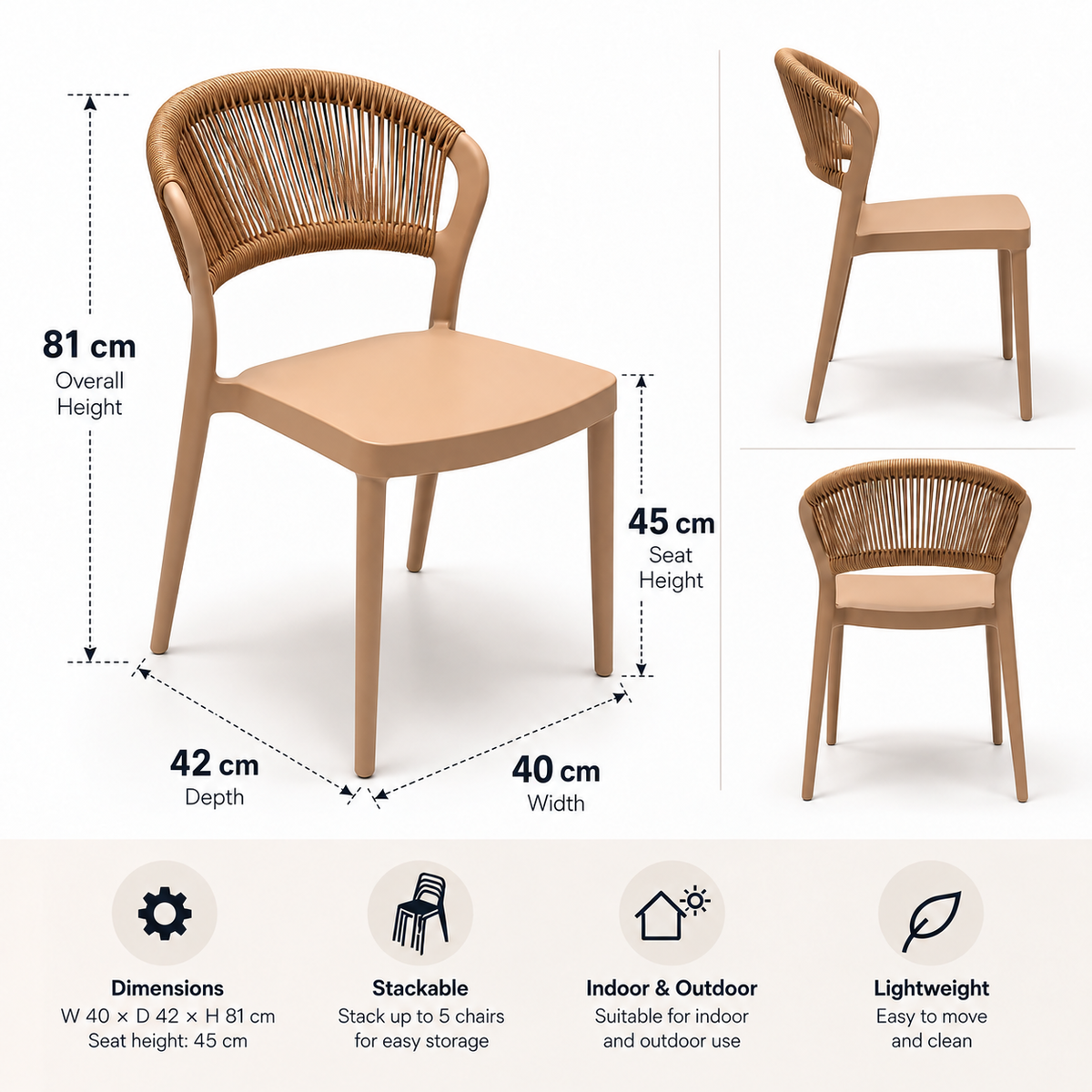 Coastal Rope-Back Polypropylene Brown – Indoor & Outdoor Café and Garden Chair