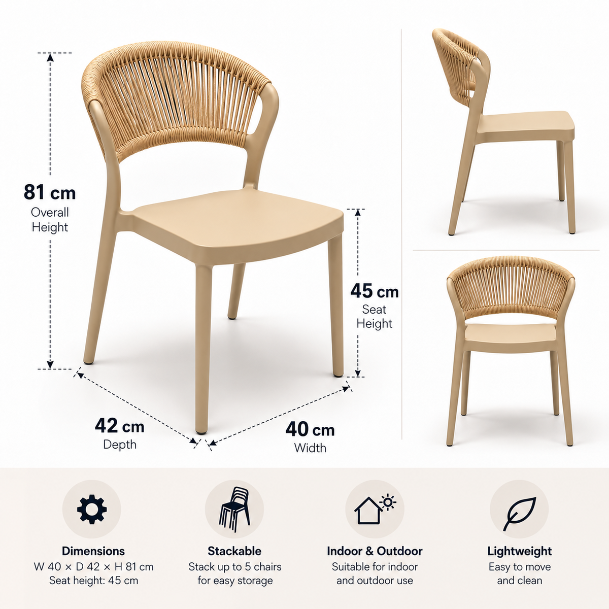 Coastal Rope-Back Polypropylene Cream – Indoor & Outdoor Café and Garden Chair