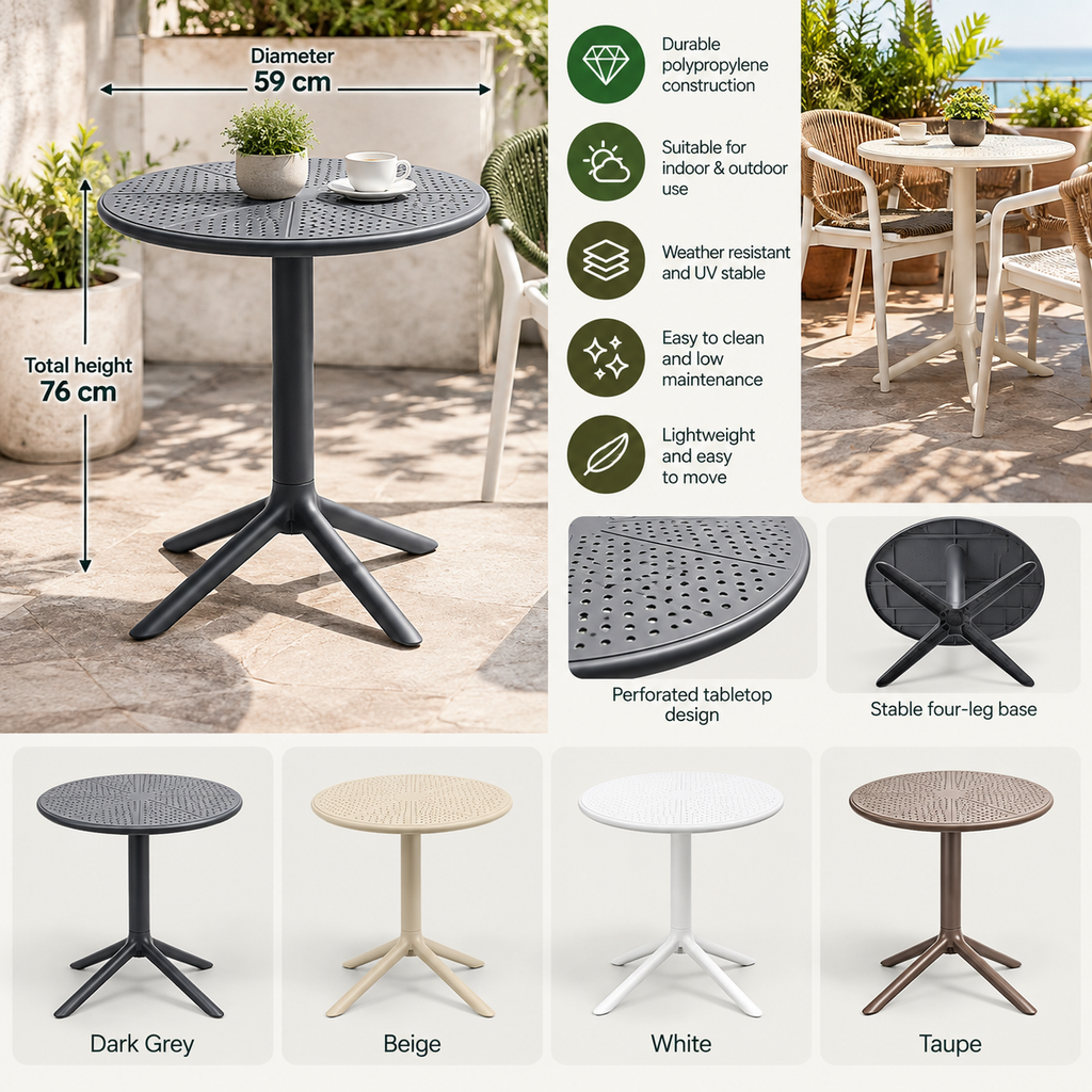 Round Polypropylene Café Bistro Table White – Indoor & Outdoor