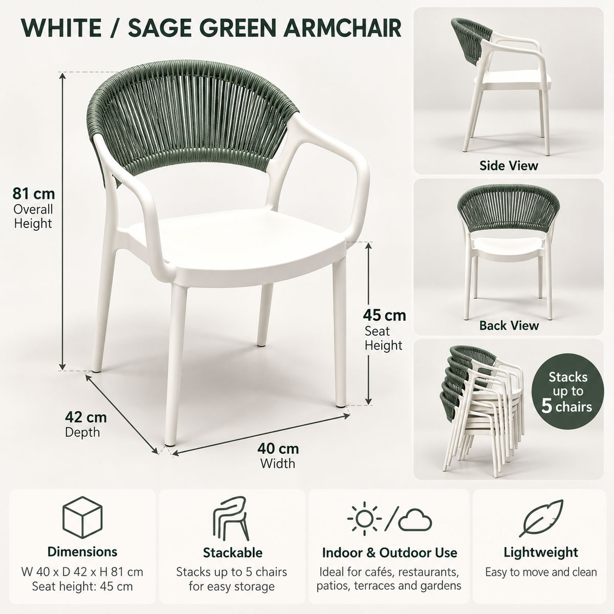 Coastal Rope-Back Polypropylene Armchair White – Indoor & Outdoor Café and Garden Chair