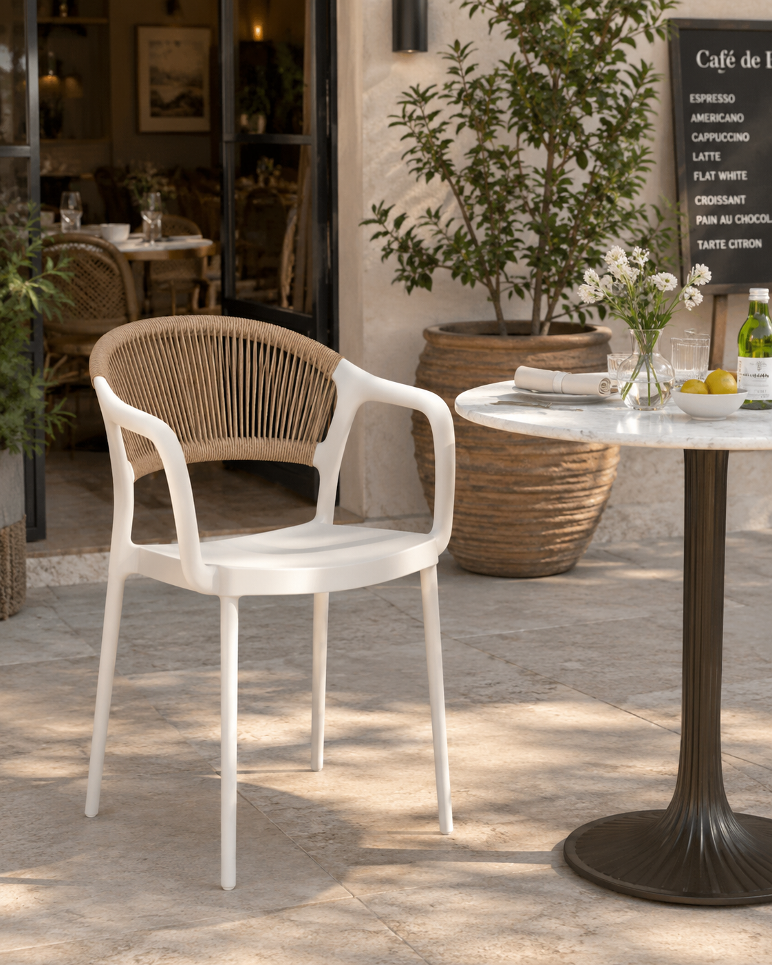 Coastal Rope-Back Polypropylene Armchair White – Indoor & Outdoor Café and Garden Chair